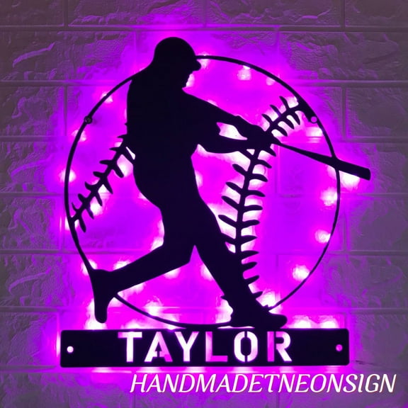 Handmadetneonsign Custom Name Baseball Metal Wall Art LED Light - Personalized Softball Player Sign Home