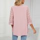 thumbnail image 3 of Blusa de retales de encaje con cuello en V y media manga para mujer, holgada y transpirable para primavera y verano, 3 of 8