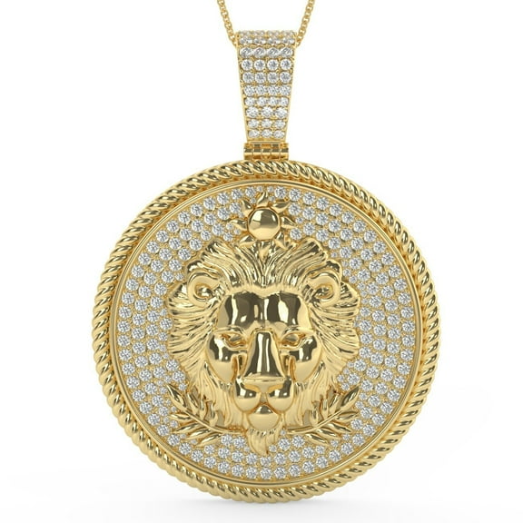 Real Genuine 3.00 Cwt Moissanite Diamond Hip Hop Zodiac Astrology Birth Sign Lucky Leo Lion Horoscope 14K Gold Finish Pendant Charm Set