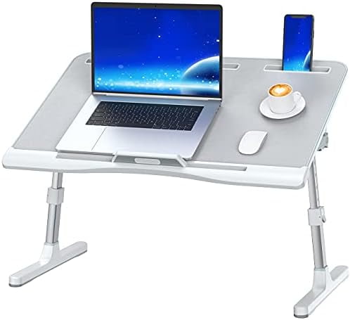 Laptop Bed Tray Desk, Foldable and Adjustable Lap Table with Heights and Angles, Upgraded-Sturdy Laptop Lap Desk for Bed/Sofa/Couch/Floor (2 Drawers, X-Large, Grey)