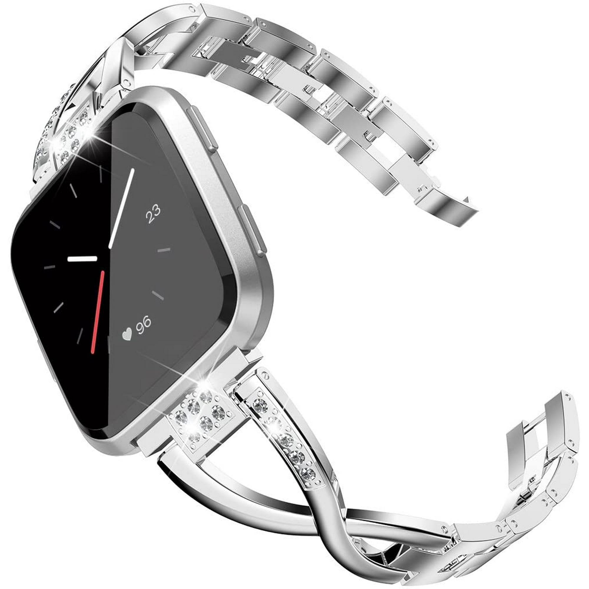 Bracelet De Rechange Fitbit Luxe En Acier Inoxydable Avec Strass – Élégant Et Réglable (argenté)