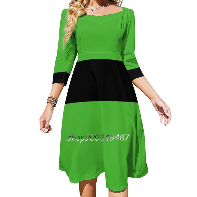 Robe Évasée Col Carré Élégante Mode Féminine Imprimée Années 00 1990 2000 Power Puff 90S