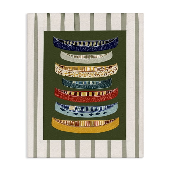 Stupell Industries Eclectic Patterned Canoes over Stripes Canvas Art, 16 x 20, by Yen