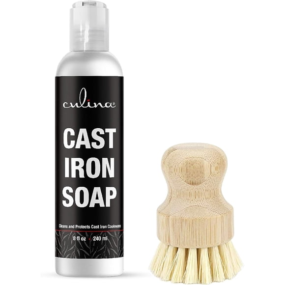 Culina Cast Iron Soap & brush | All Natural Ingredients | Best for Cleaning, Non-stick Cooking & Restoring | for Cast Iron Cookware, Skillets