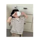 thumbnail image 4 of Camiseta de manga corta de algodón puro a rayas para niños, camiseta versátil de estilo coreano para verano 2023, 4 of 4