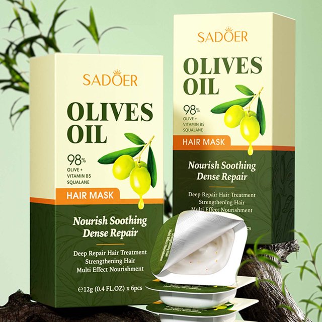 Mascarilla Capilar de Aceite de Oliva, Reparadora, Suavizante y Nutritiva para Cabello Seco (20 G X 6 Unidades) | Uso En Casa y Salón - Caja de 153 G - Nutre, Repara y Fortalece - Fácil de Peinar