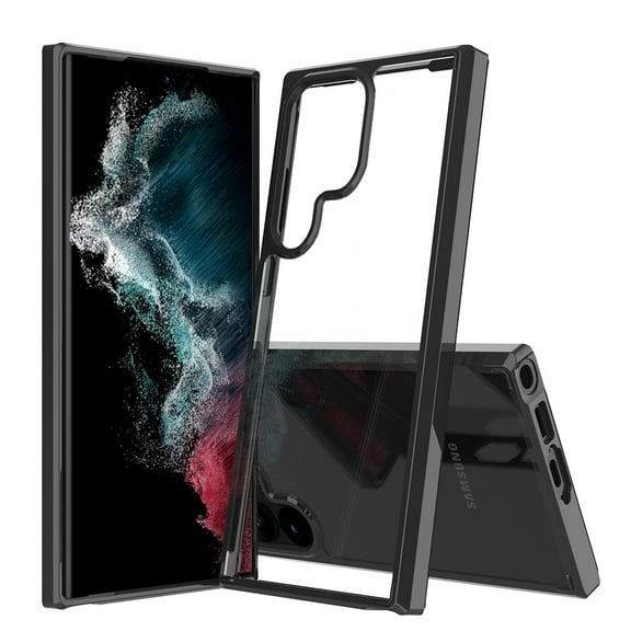 Phone Case for Samsung Galaxy S24 Ultra Hybrid Transparent Clear Acrylic Back Hard PC & TPU Protective Bumper Extra Shock-Absorb Cover [ Black ]