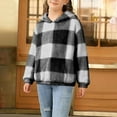 thumbnail image 4 of Lenpel Girls' Fuzzy Fleece Sweatshirts Casual Long Sleeve Plaid Pullover Sweater Tops Plush Warm Winter Clothes with Pocket(Black,9-10 Years), 4 of 7