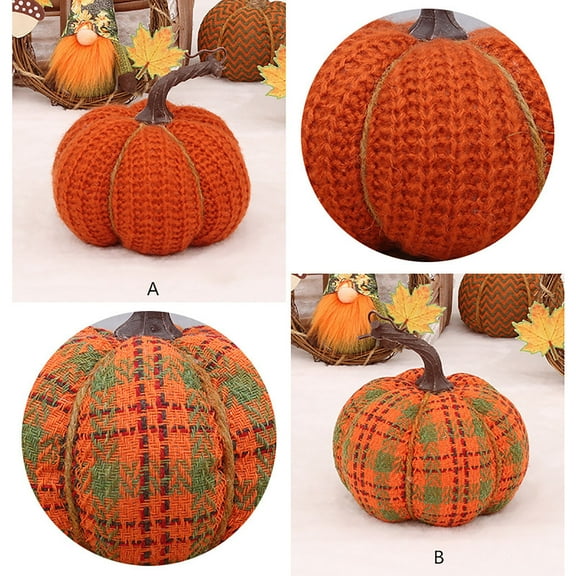 PRETXORVE Thanksgiving Decorations, Thanksgiving Day Decorative Supplies Cotton Filled Knitted Fabric Pumpkin Tabletop Decoration Props