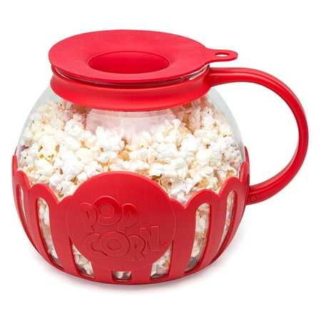Ecolution Original Microwave Micro-Pop Popcorn Popper Borosilicate Glass 3-in-1 Silicone Lid Dishwasher Safe BPA Free 3 Qt - Family Size Red