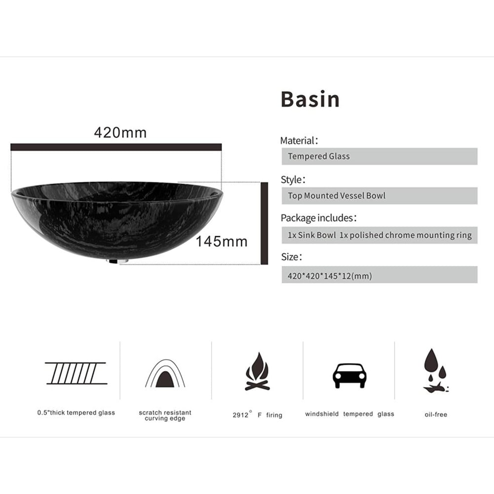 Kepooman F&R Bathroom Glass Vessel Sink, Handmade Artistic Tempered Glass Vessel Sink Vanity Round Bowl, Gray Kepooman F&R Bathroom Glass Vessel Sink, Handmade Artistic Tempered Glass Vessel Sink Vanity Round Bowl, Gray