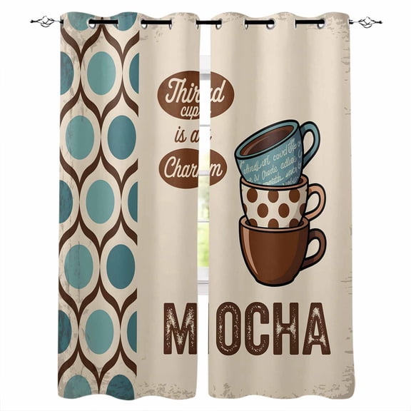 Fsddascl Brown Teal Retro Coffee Blackout Curtains for Bedroom/Living Room, Thermal Insulated Kitchen Curtains, Watercolor Vintage Farmhouse Art Grommet Darkening Window Treatment Drapes 52"x72"x2