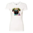 thumbnail image 2 of Pugs and Kisses Cute Dog Neon Rainbow Pug Dog Lover Womens Slim Fit Junior Tee, White, X-Large, 2 of 3
