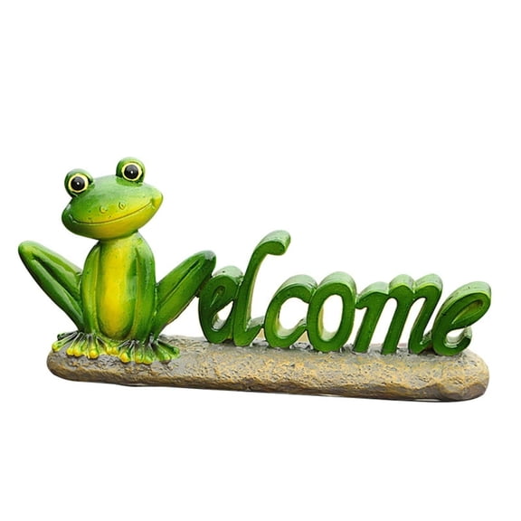 SUYOLL Frog Welcome Sign Garden Resin Desktop Ornament For Outdoor Patio Yard Decorative With Design Figurine