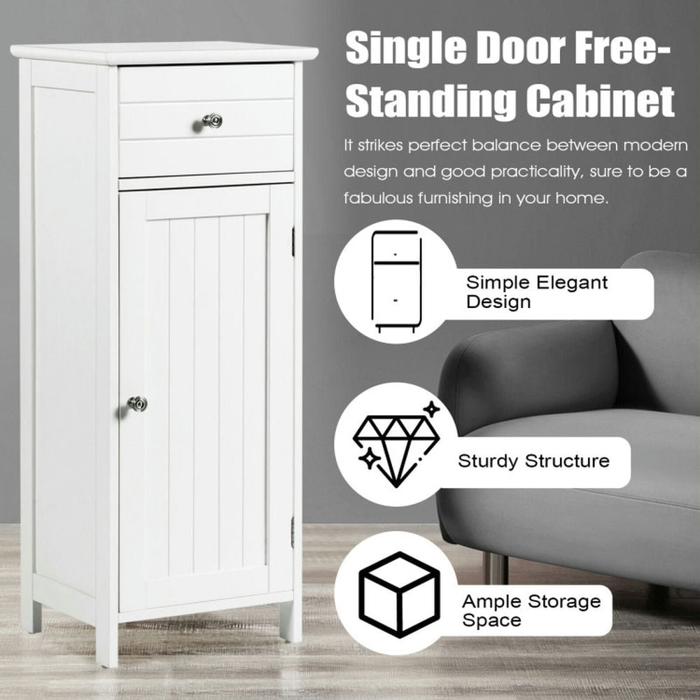 Finihen Bathroom Storage Cabinet, Bathroom Floor Cabinet, Wooden Bathroom Floor Storage Cabinet with Drawer and Shelf, for Bathroom, Living Room, Bedroom, Kitchen, White Finihen Bathroom Storage Cabinet, Bathroom Floor Cabinet, Wooden Bathroom Floor Storage Cabinet with Drawer and Shelf, for Bathroom, Living Room, Bedroom, Kitchen, White