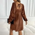 thumbnail image 6 of Women's Tie Back Square Neck Velvet B`abydoll Dresses Puff Long Sleeve Short Mini Dress, 6 of 8