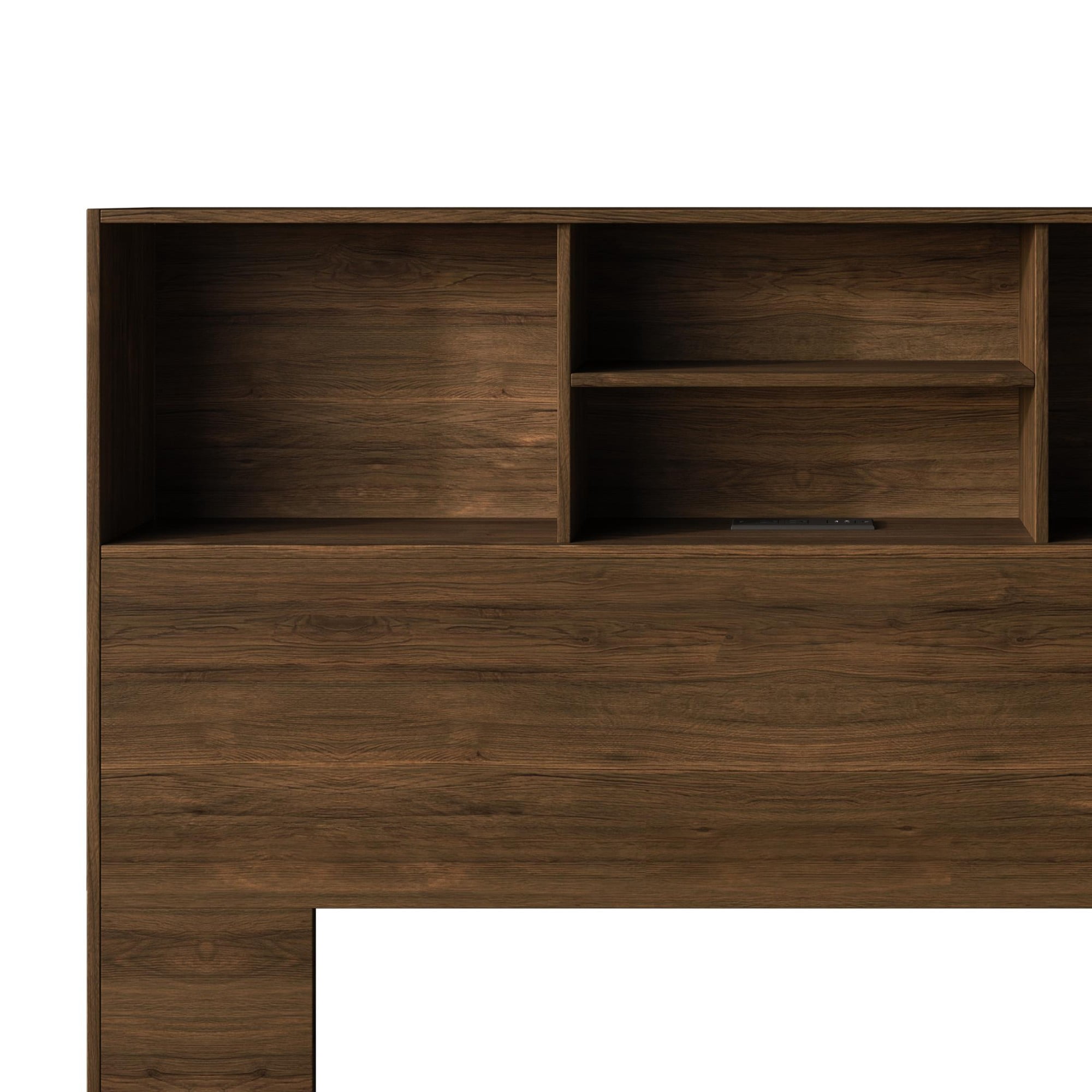 Home Design Pomona Full Freestanding Bookcase Headboard with Storage Shelves & Built-In Power Outlet, Brown