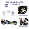 thumbnail image 6 of BFJDM Twin Size Race Car Bed for Kids - Black Wooden Platform Frame with LED Lights, Wheels & Slat Support ,No Box Spring Needed, 6 of 8