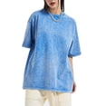 thumbnail image 1 of Hombres Mujeres Algodón Retro Cuello Redondo Camiseta Verano Manga Corta Hombro Caída Suelta Casual Tops Camisetas, Azul, 1 of 5