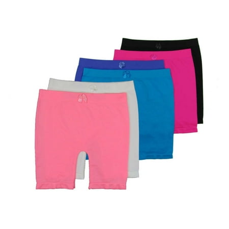 Sports For Kids Gilbin Girls Assorted Above Knee Seamless Solid Colors Biker Shorts for Sports Or Under Skirts, 6 Pack ()