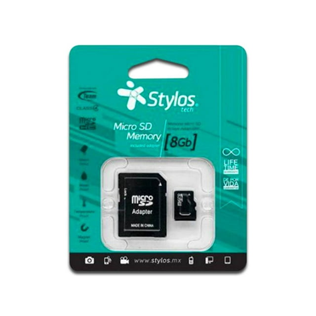 Memoria Stylos microSDHC de 8 GB Clase 4 con adaptador SD STMSD81B