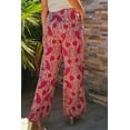 thumbnail image 2 of Women's Red Paisley Printed High Waist Straight Leg Pants with Button Detailing - [ZhiHiMeRi] | (US 12-14)L, 2 of 12