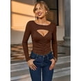 thumbnail image 2 of Attraco Women Sexy Front Cut Out Tops Ruched Rib Knit T-Shirts Long sleeve, 2 of 7