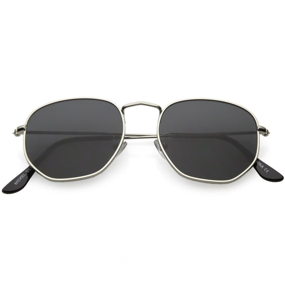 Modern Metal Geometric Sunglasses Slim Arms Neutral Flat Lens 51mm (Silver / Smoke )