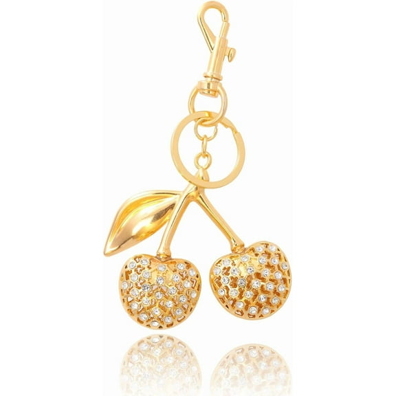 Cherry Bag Charm Keychain – Gold Resin Fruit Pendant for Handbags, Purses & Backpacks