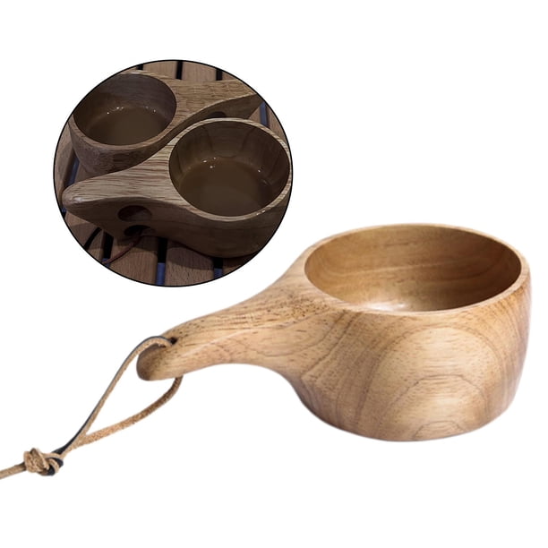 Copa de madera estilo finlandés hecha a mano con cordón de cuero Taza de 18x6x10.5cm Sharpla Tazas de café de madera