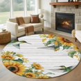 thumbnail image 2 of Sunflower Round Area Rug 5ft Washable Large Round Rug for Living Room, Soft Non-Slip Circle Rugs for Dining Room, Hummingbird Yellow Summer Botanical Wooden Floor Carpet for Bedroom Entryway Office, 2 of 9