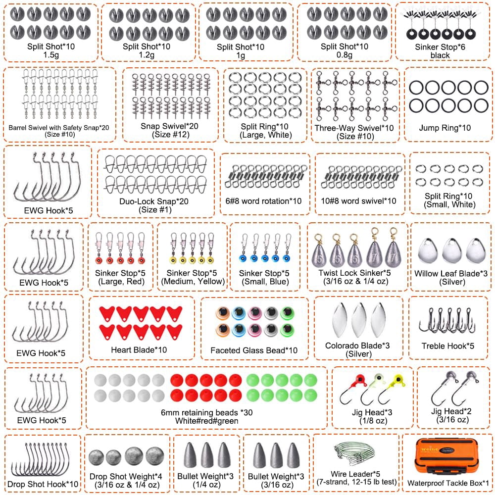 Fishing Tackle Kit  308pcs Accessories Hooks Split Shot Weights Swivels Beads Lures -fishing Gear Set For Bass Trout Catfish Ideal Gifts Men