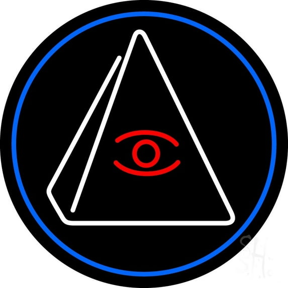 Psychic Eye Pyramid With Blue Border LED Neon Sign 26" Tall x 26" Wide - inches Black Square Cut Acrylic Backing, with Dimmer - Bright and Premium built indoor LED Neon Sign for Storefront.