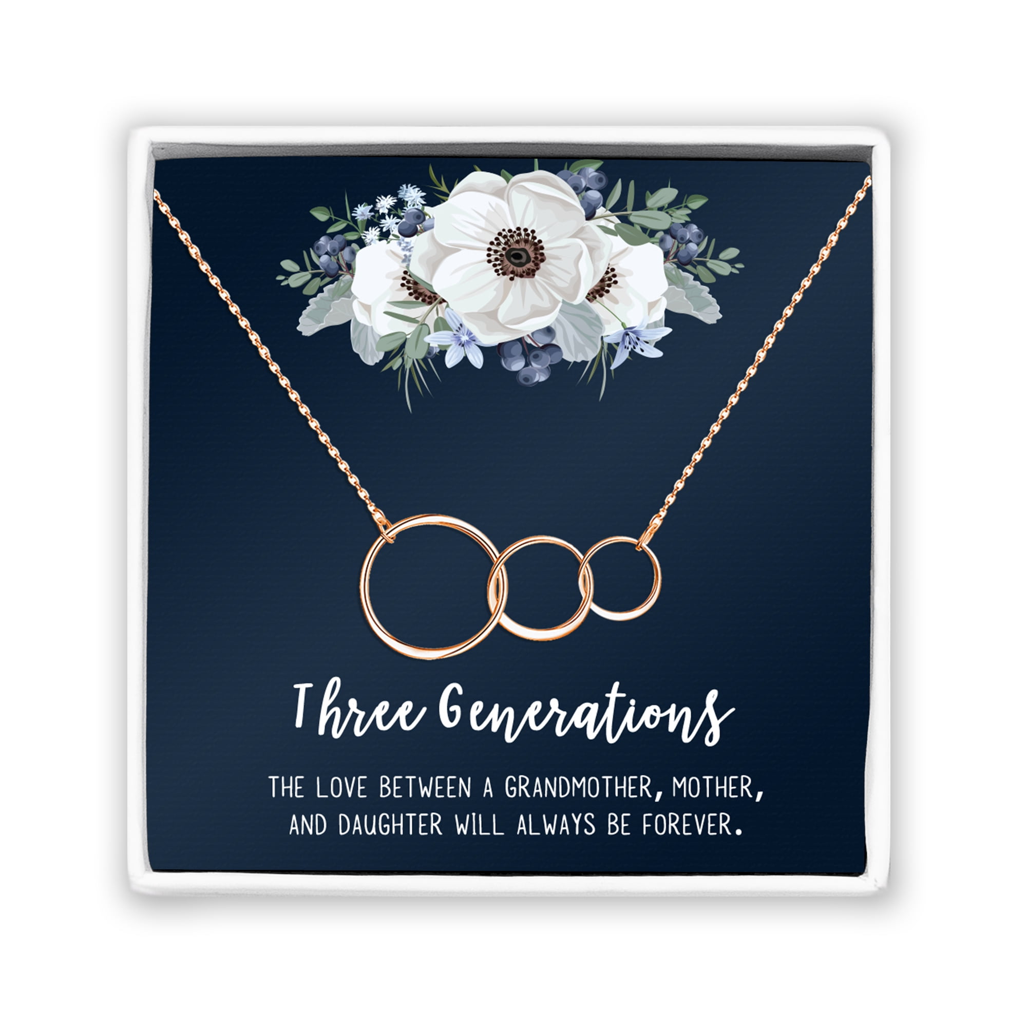 Three Generation Mother's Day Jewelry, Three Generation Necklace and Card Gift, Gift for Mother, with Gift Box and Ships Next Day! [Rose Gold Triple Infinity Rings, No-Personalized Card]