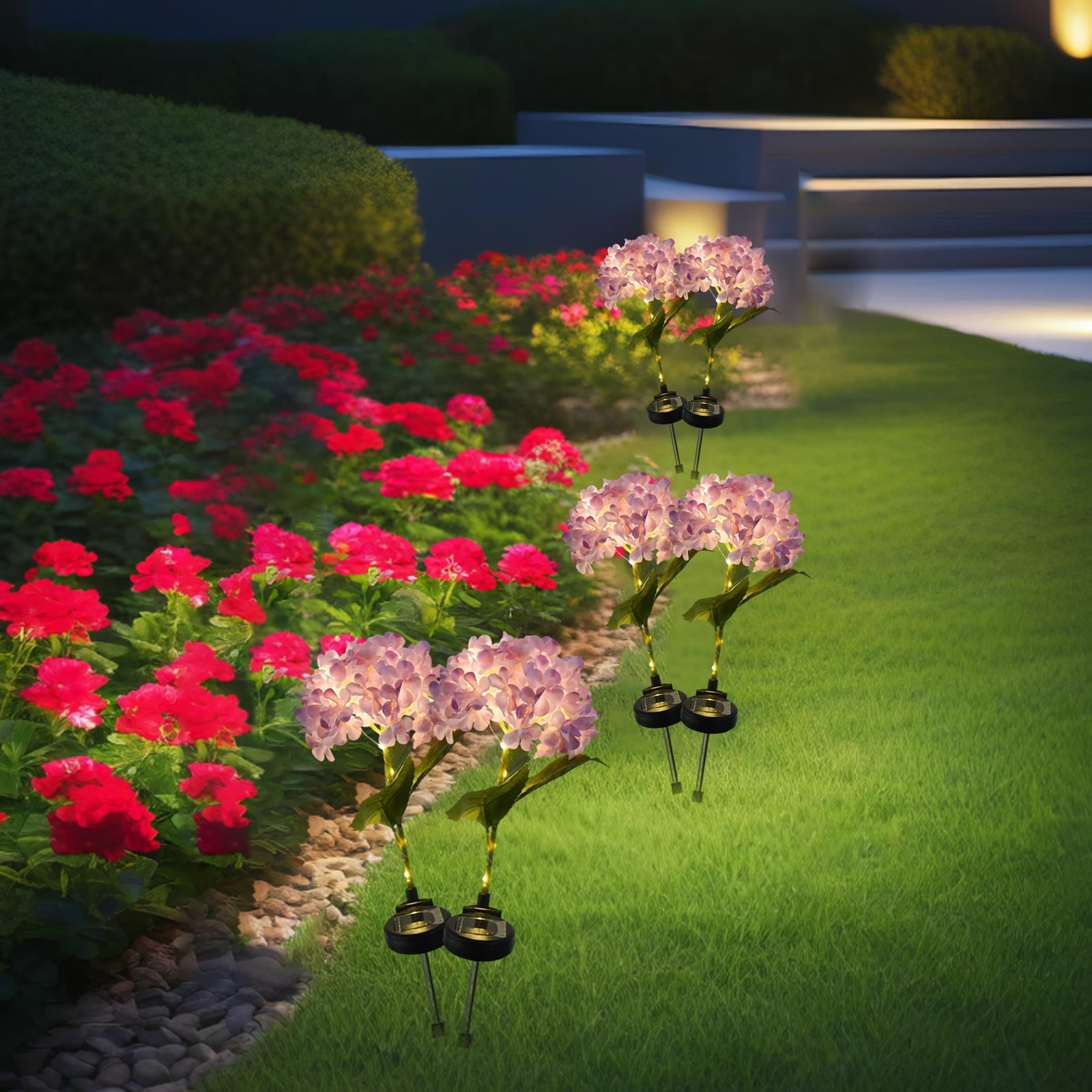 Summer Savings Clearance! Boovnll Solar Flowers Outdoor Water Proof, 2 Pack Artificial Hydrangea Bouquet Outdoor Solar Lights, Solar Flowers for Outdoor Garden Yard Patio Decor, Solar Garden Lights