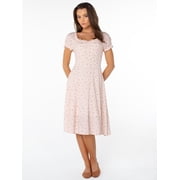 Celebrity Pink Women's and Women's Plus Puff Sleeve Midi Dress, Sizes XS-4X