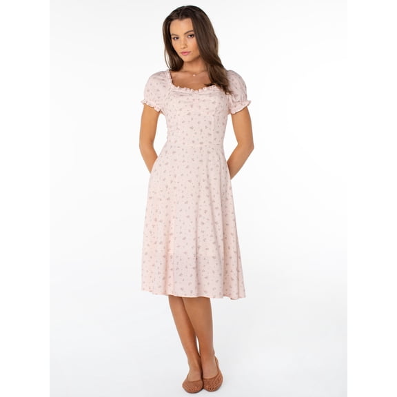 Celebrity Pink Women's and Women's Plus Puff Sleeve Midi Dress, Sizes XS-4X