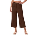 thumbnail image 3 of felwors Capri Women Wide Leg Trendy High Waisted Baggy Straight Casual Summer Stretch Denim Capris Pants Coffee for Size L, 3 of 5