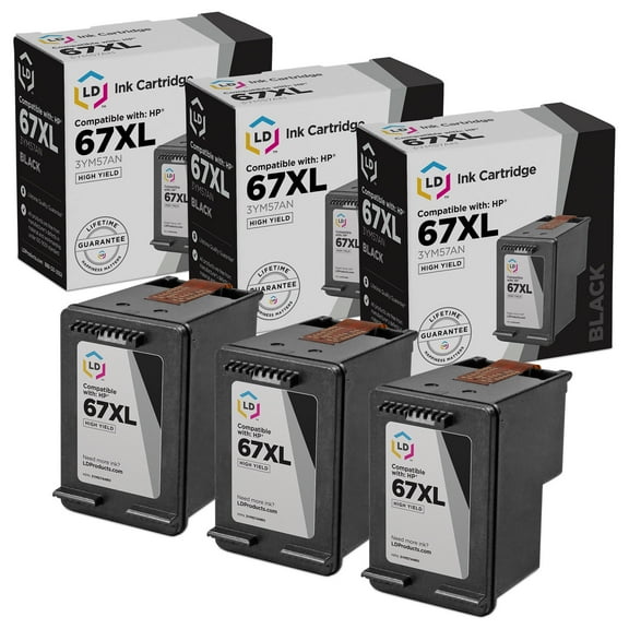 LD Products Compatible Replacement for HP 67XL / 3YM57AN Black High Yield Ink Cartridges 3-Pack