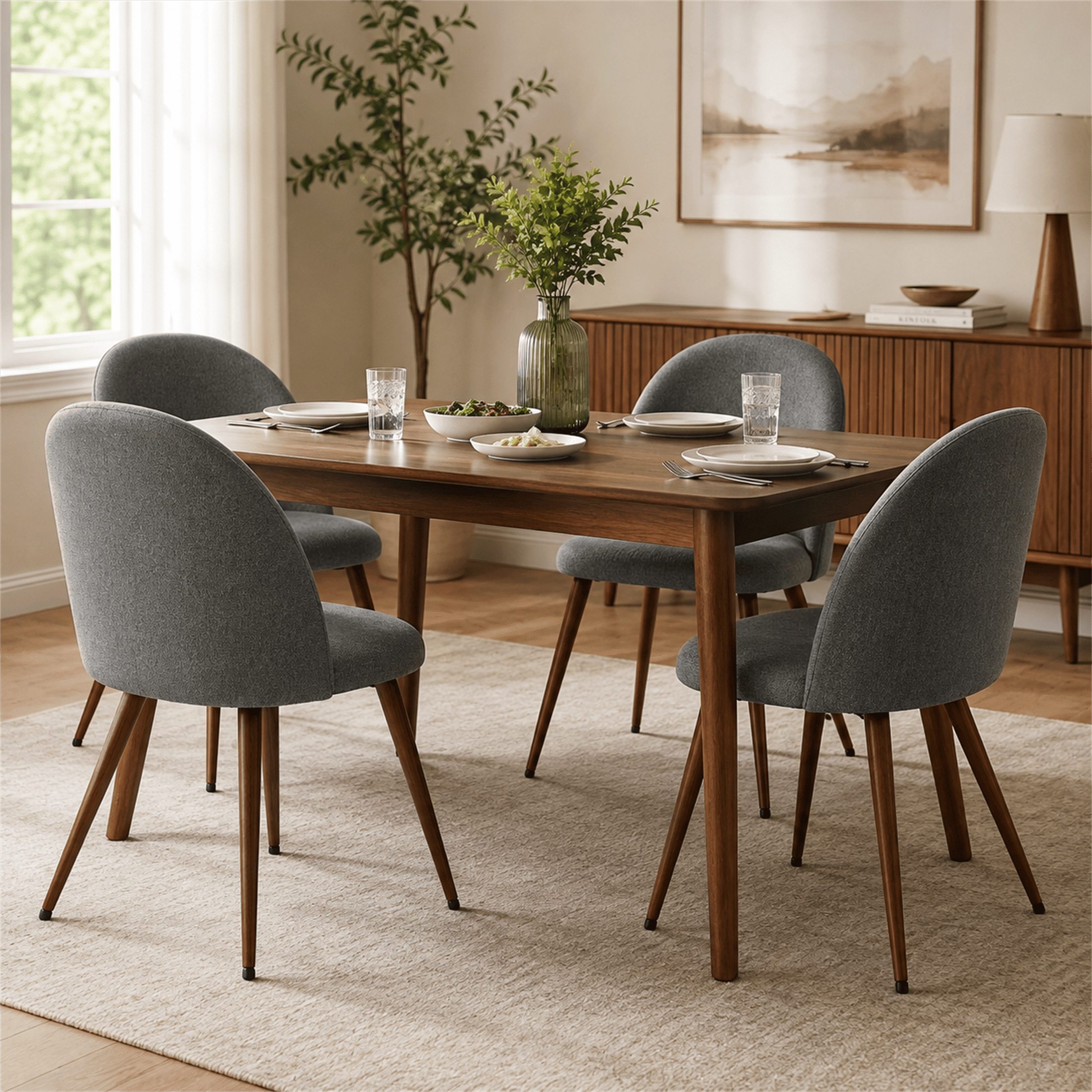 Homy Casa Set of 2 Modern Gray Upholstered Dining Chairs with Curved Back for Dining Room