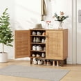 thumbnail image 5 of Barara King Shoe Cabinet, Shoe Organizer,2-Door 4-Tier Shoe Cabinet Storage Organizer with Ventilated Woven Doors-Teak, 5 of 9