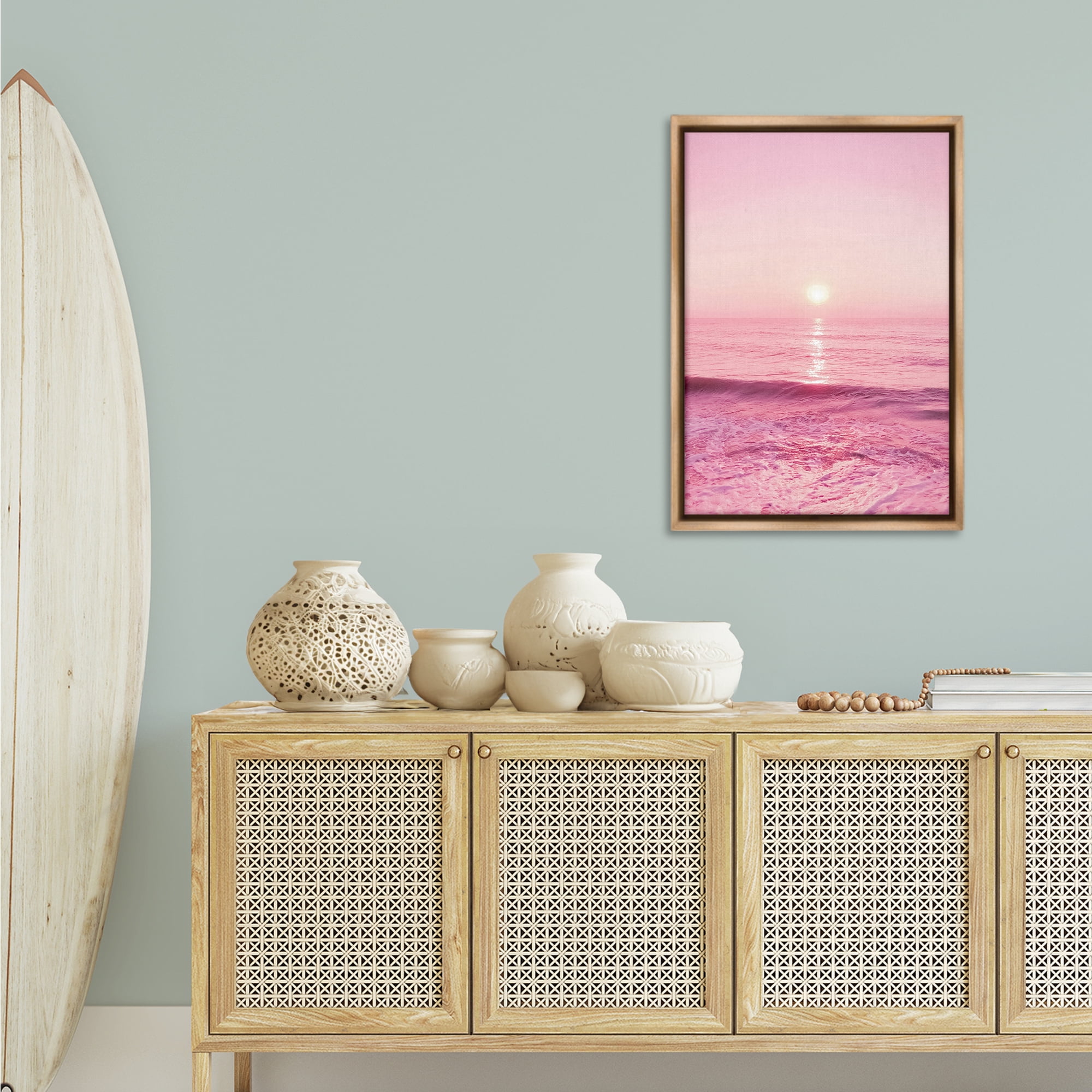 Stupell Industries Peachy Pink Sunset Landscape & Nature Photography Brown Floater Framed Canvas Art Print Wall Art, 21 x 31