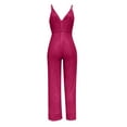 thumbnail image 5 of PXLKNZH Womens Solid Sequin Romper Casual Slim Fit Wrap V Neck Sleeveless Jumpsuit Elegant Ladies Party Clubwear Bodysuit Hot Pink,L, 5 of 6