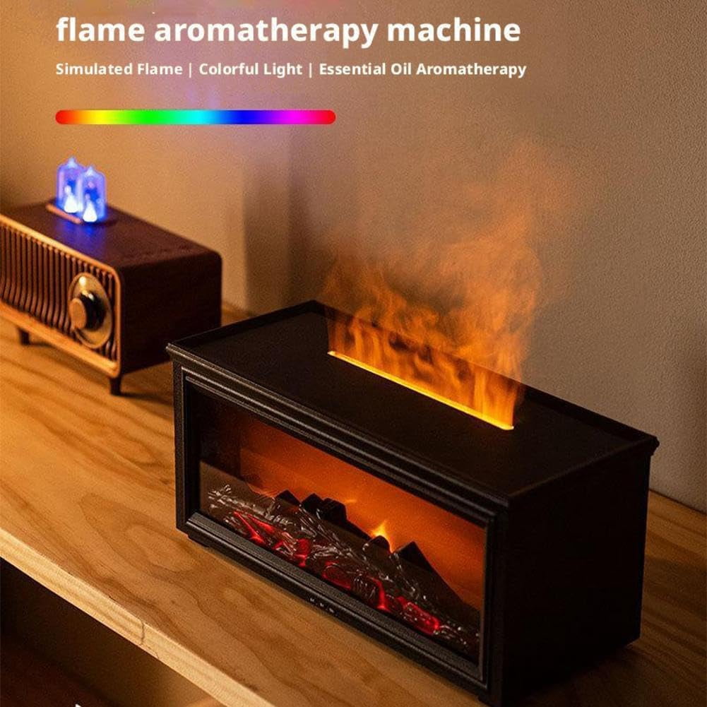 Fireplace Flame Air Diffuser Humidifier,7 Colors Aromatherapy Essential Oil Diffuser,150ml Ultrasonic Cool Mist Humidifier with Remote,3 Gears Timer Shutdown for Home, Bedroom, Office,Yoga (Black)