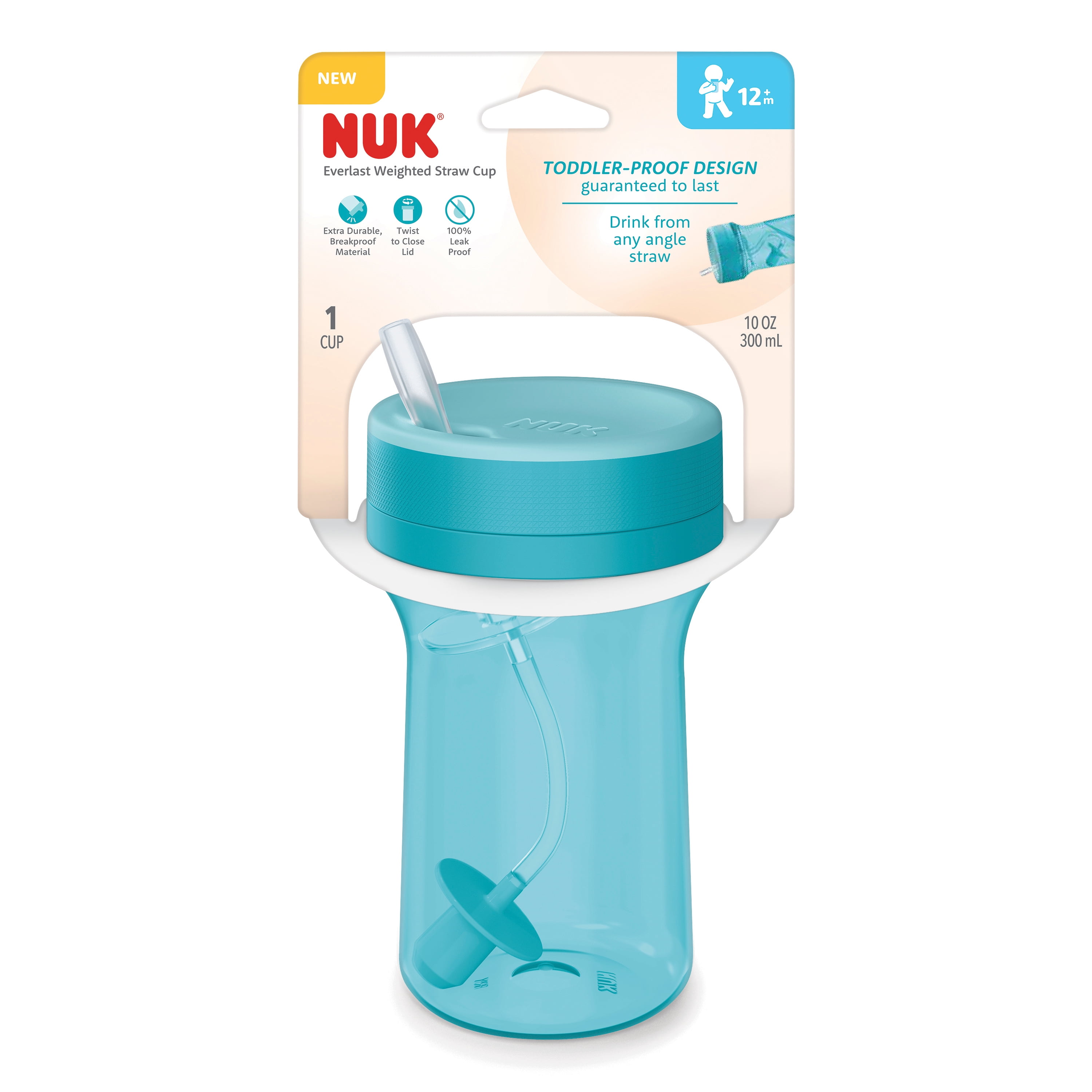 NUK Everlast Weighted Straw Cup, 10 oz, 12+ Months, Unisex