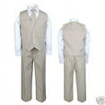 thumbnail image 3 of 4pcs Vest Sets Boys Pinstripe Formal Wedding Tuxedo Suits Khaki Taupe Beige S-20, 3 of 5