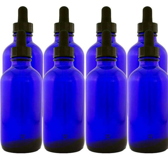 Cobalt Blue 4oz Dropper Bottle (120ml) Pack of 8 - Glass Tincture Bottles with Eye Droppers for Essential Oils & More Liquids - Leakproof Travel Bottles