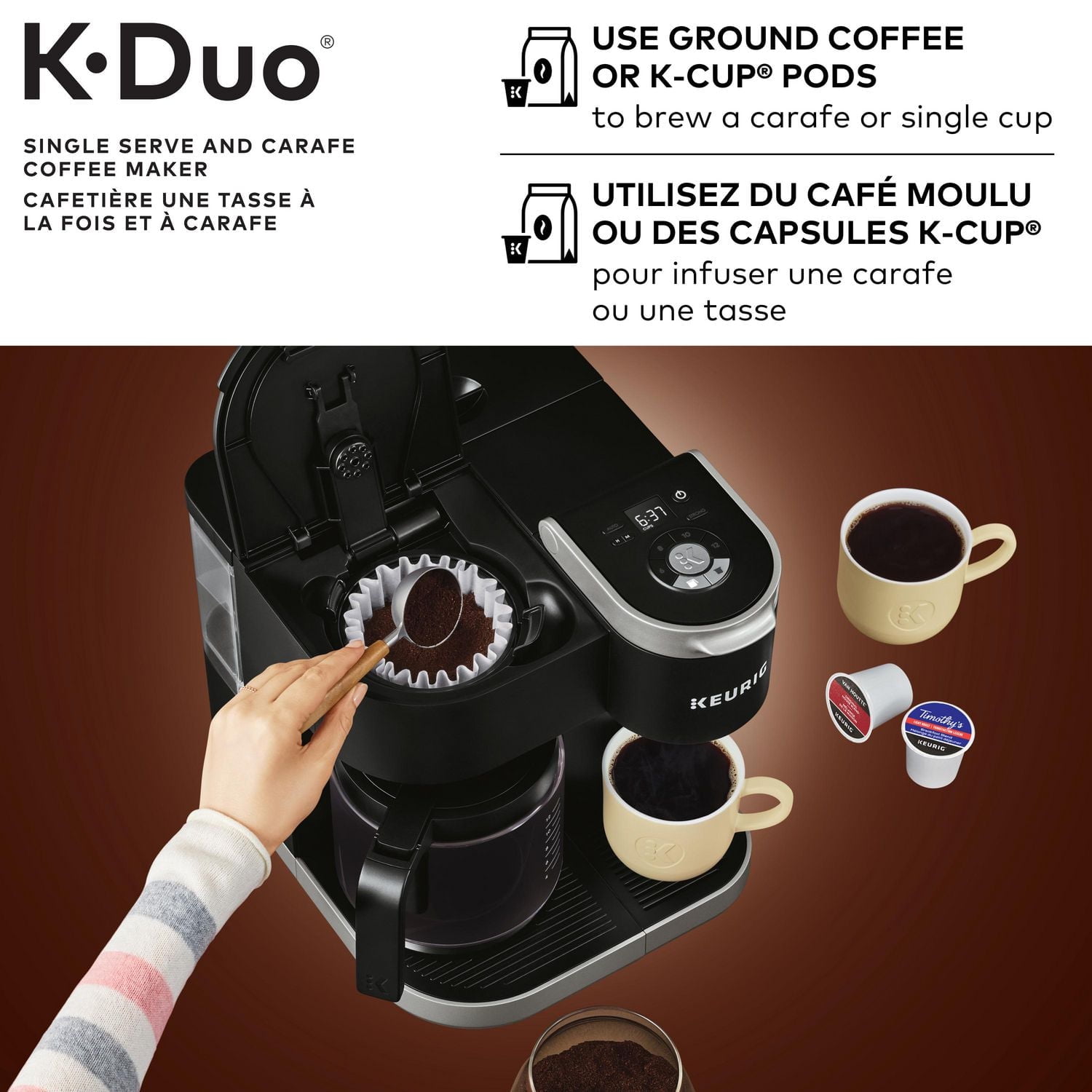 Keurig K-Duo Cafetière à dosettes et carafe K-Cup à portion individuelle, avec fonctions programmables et fonction d'infusion puissante, noir