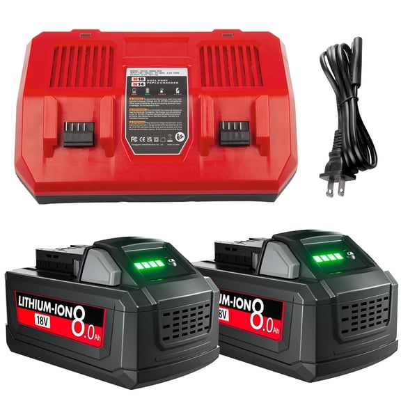 8.0Ah Replacement for Milwaukee M18 Battery Lithium and charger Compatible with Milwaukee 18V Battery 48-11-1865 48-11-1850 48-11-1860 48-11-1865 48-11-1852 48-11-1840 48-11-1862 Cordless Power Tools