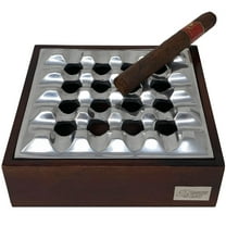 Prestige Import Group Rockford Smokin Ash Square Grid Tabletop Ashtray - Polished Cast Aluminum Tray with Mango Wood Base
